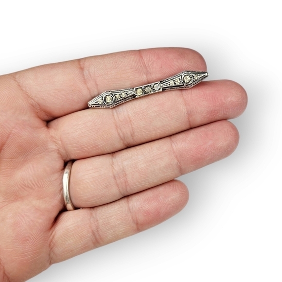 Antique Art Deco Sterling Brooch Yellow Rhinestone Goldstein Co 925 Silver Vtg - Picture 10 of 11